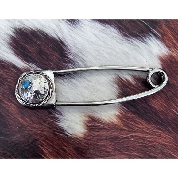 Buffalo Nickel And Kingman Turquoise Large Safety Pin Hair Pin - Key Chain
